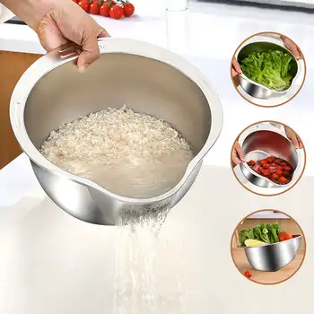 Миска для риса из нержавеющей стали, миска для мытья риса, рисовое сито, дуршлаг, сито для фруктов и овощей, кухонные инструменты