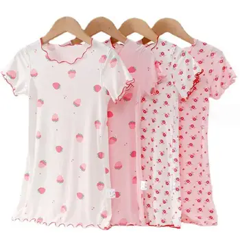 Модальное домашнее платье для девочек, повседневная одежда, Летнее платье с цветочным рисунком, детская ночная рубашка, новинка 2023 года для девочек, Vestidos