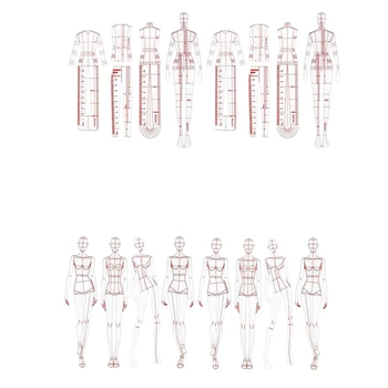 Модная Иллюстрация Линейка Эскиз Шаблона Швейная Линейка Гуманоидный Узор Для Измерения Одежды