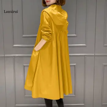 Модная женская однотонная куртка с капюшоном, длинное пальто, Новые осенне-зимние Длинные теплые куртки с капюшоном желтого цвета