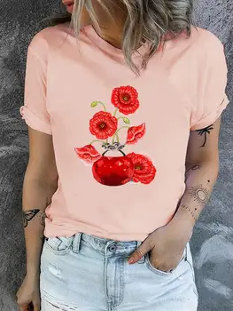 Модная одежда, женская футболка с коротким рукавом, женские трендовые милые повседневные футболки с графическим принтом в виде цветов