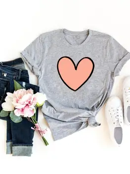 Модные повседневные футболки с коротким рукавом, Одежда с принтом, Женская летняя футболка с акварелью Love Heart, трендовая графическая футболка