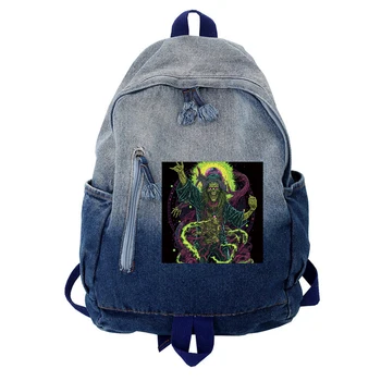 Модный джинсовый рюкзак с принтом забавного монстра-скелета для девочек, повседневные синие школьные сумки Для женщин, мужские рюкзаки для мальчиков