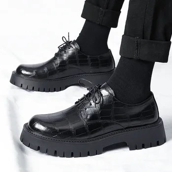 Мужская кожаная обувь Дышащая деловая официальная одежда в британском стиле Модная повседневная мужская обувь с низким верхом и толстым низом