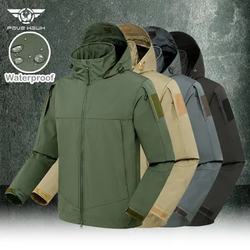Мужская тактическая куртка, военный водонепроницаемый тренч с несколькими карманами, Ветрозащитная износостойкая куртка Softshell, топы с капюшоном из акульей кожи