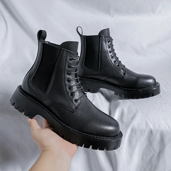 Мужские ботинки в британском стиле, черная повседневная обувь tide, оригинальные кожаные ботинки на шнуровке, вечернее платье для выпускного вечера, крутые ботильоны на платформе, botas male