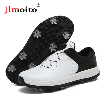 Мужские кожаные туфли для гольфа Большого размера 48 Водонепроницаемые кроссовки для гольфа С нескользящими шипами Тренировочные кроссовки для гольфа На шнуровке Спортивная обувь для гольфа