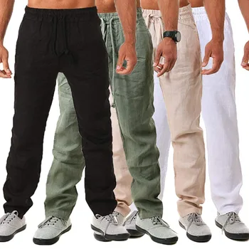 Мужские хлопчатобумажные льняные брюки, Мужские весенне-летние Новые дышащие однотонные льняные брюки, Повседневные брюки, уличная одежда для фитнеса, S-3XL