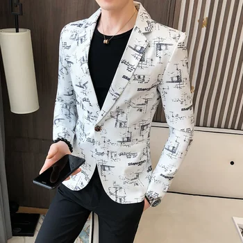 Мужской блейзер Slim Fit, новая деловая мода, официальная одежда, повседневная модная уличная одежда, высококачественная мужская одежда, пиджак с принтом