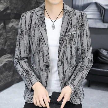 Мужской блейзер Корейской версии, повседневный приталенный пиджак, мужские блейзеры с галстуком-краской, мужское пальто на одной пуговице, Terno Masculino