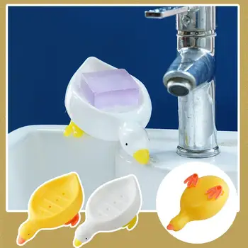 Мыльница в форме желтой утки, мультяшная мыльница, Сливной держатель для мыла, контейнер для мыла, мыльница для ванной комнаты V1N4