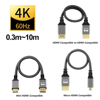 Нейлоновая Оплетка HD 4K @ 60HZ Micro Mini-HDMI-совместимый Удлинительный Кабель От Штекера к Штекеру Кабель для Планшетного ПК ТВ-Камера HDTV