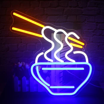 Неоновая вывеска Ramen для декора стен с логотипом с подсветкой USB-лапши Подходит для домашней комнаты, ресторанов, кафе, японских магазинов лапши