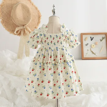Новая одежда Для девочек 3-7 лет, летняя новая принцесса 100-140, детская короткая детская одежда с цветочным рисунком, повседневное платье из черного хлопка