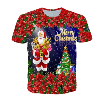 Новая рождественская футболка с 3D-принтом и короткими рукавами, подходящая для детей в возрасте от 4 до 12 лет, универсальная и модная новогодняя одежда