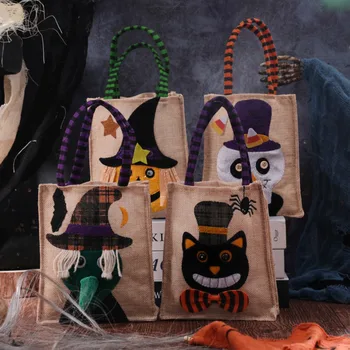 Новая сумка для конфет на Хэллоуин, нетканая сумка-тоут, Скелет Ведьмы, Черная кошка, Тыквенная сумка, украшение для вечеринки ужасов на Хэллоуин, Трюк или угощение