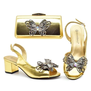 Новейший итальянский дизайн, женские туфли и сумка золотистого цвета в тон, украшенные бантом, вечерний комплект из туфель и сумки в нигерийском стиле