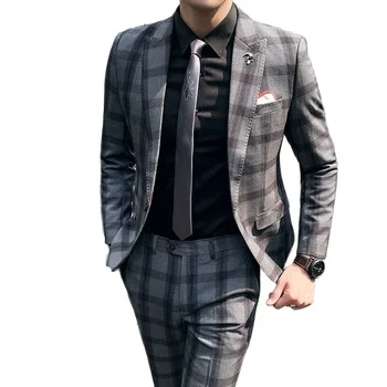 Новинка 2023 года (костюм + брюки), Приталенный повседневный джентльменский удобный Модный деловой костюм в британском стиле, Корейская версия клетчатого костюма