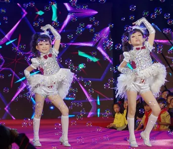 Новый Джазовый Танцевальный костюм с блестками и перьями для девочек, Бальное платье в стиле хип-Поп, танцевальная одежда, топ с пайетками mordern + юбка