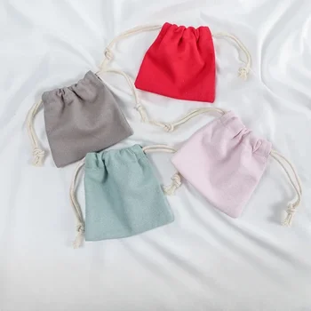 Однотонный мешок для пыли из ювелирной ткани, японская холщовая маленькая сумка для хранения, симпатичная сумка для хранения губной помады и наушников.