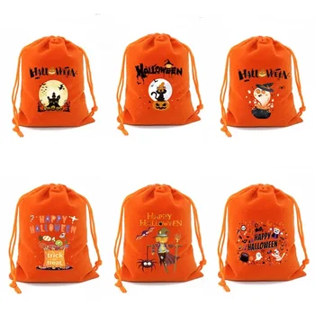 Оранжевая байковая сумка для упаковки конфет на Хэллоуин, гроздья на шнурках, маленькая тканевая сумка для детских конфет, маленькая тканевая сумка для подарков