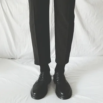 Официальная обувь Повседневная деловая Черная кожаная обувь Ботинки с большим носком в Корейском стиле Ботинки с круглым носком Красивый костюм мужской Spr