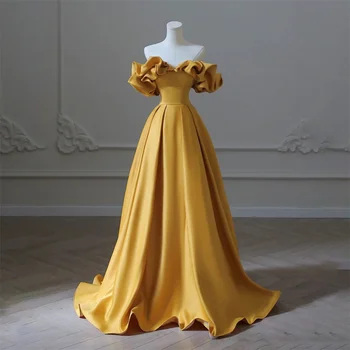 Очаровательное платье для выпускного вечера с Лилейно-желтым пятном, Вечернее платье С рюшами на плечах, Трапециевидное Вечернее платье Нестандартного размера vestidos de noche