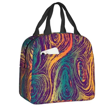 Пакеты для ланча с изоляцией Psychedelic Colorful Waves для кемпинга и путешествий, абстрактное искусство, водонепроницаемый термоохладитель, ланч-бокс для женщин и детей