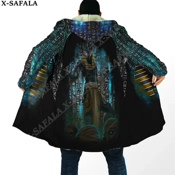 Пальто египетских древних Богов Анубиса с 3D принтом, толстый теплый плащ с капюшоном, мужской ветрозащитный флисовый Повседневный унисекс-3