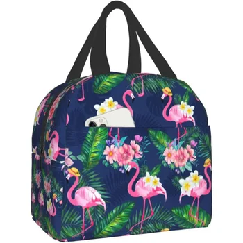 Переносная сумка для ланча Flamingos, изолированный ланч-бокс, Многоразовая сумка-холодильник с передним карманом для женщин, мужчин, работы, пикника, путешествий