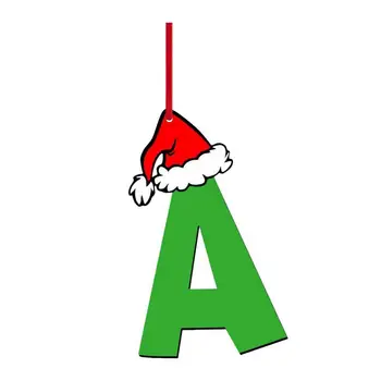Персонализированное украшение с буквами, Многоразовое деревянное украшение для Рождественской елки, Подвесное украшение с зелеными буквами и шляпой Санта-Клауса для вечеринки