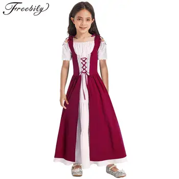 Платье для косплея в стиле средневекового Ренессанса для девочек, костюм для выступлений на Хэллоуин в викторианской тематике, халат на шнуровке с коротким рукавом, халат для девочек