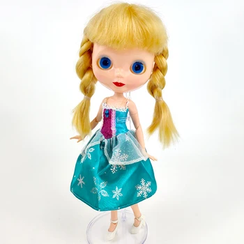 Платье принцессы с голубыми снежинками, кукольная одежда для Blythe, кукольное платье для Neo Blythe 1/6, аксессуары, наряды для кукол Licca