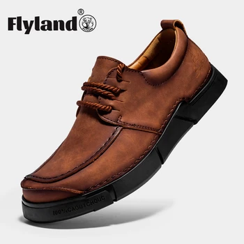 Повседневная обувь FLYLAND из натуральной кожи, высококачественные мужские лоферы, Классическая деловая обувь, Мягкие мокасины, дышащая мужская обувь на плоской подошве