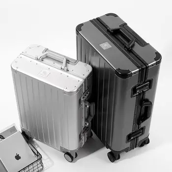 Полностью из алюминиево-магниевого сплава, футляр для тележки, дорожный жесткий чемодан, комплект для багажа с замком TSA Для багажа