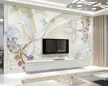 Пользовательские обои великолепные ювелирные изделия с бриллиантами модные цветы 3d трехмерная роскошная гостиная ТВ фон настенная роспись