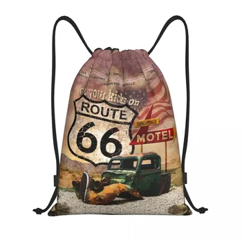 Пользовательские сумки на шнурках Route 66 Для женщин и мужчин, легкий рюкзак для хранения дорожных знаков США, дорожный знак, спортивный тренажерный зал