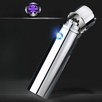 Портативная металлическая электрическая шестидуговая импульсная зажигалка, Плазменная USB-зарядка, Уличная ветрозащитная беспламенная зажигалка для сигар, мужской инструмент для курения