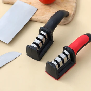 Портативная многофункциональная точилка для ножей с 3 ступенями быстрой заточки, с нескользящей основой, аксессуары для кухонных ножей, гаджет