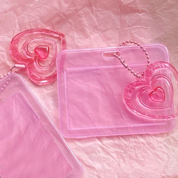 Прозрачная Розовая обложка для карточек, Подвеска с любовью, милый Держатель для фотокарточек Kpop, Модный чехол для пластиковых карт, защитный чехол для пластиковых карт