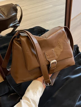 Простая квадратная сумка большой емкости для поездок на работу, осенняя женская сумка на одно плечо в стиле ретро, повседневная универсальная сумка-мессенджер, женская сумка-мессенджер