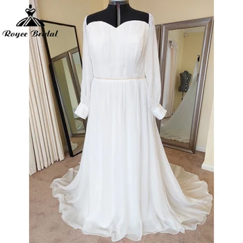 Простой Длинный рукав-фонарь, пояс на пуговицах, плюс Размер, свадебные платья трапециевидной формы для женщин 2023, свадебное платье в стиле бохо, Vestido