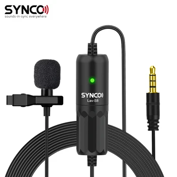 Профессиональный Петличный микрофон SYNCO Lav-S8, Всенаправленный Микрофон на лацкане, Автоматическое сопряжение с шумоподавлением, Кабель длиной 8 М / 26,2 фута