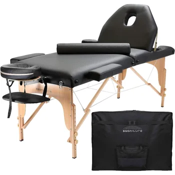 Профессиональный портативный массажный стол Saloniture со спинкой - черный