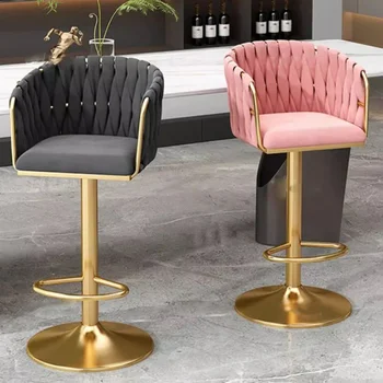 Регулируемые стулья для лаунж-бара, современный простой дизайн спинки, Вращающийся скандинавский стул, Золотистая кожа, Удобная домашняя мебель Barkrukken