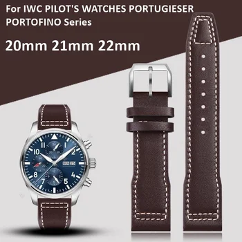 Ремешок из Натуральной Кожи для IWC Pilots Little Prince Watch IW327004 Mark Serie Черно-Коричневый Браслет для Часов 20мм 21мм 22мм с Логотипом