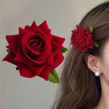 Ретро-Красно-розовый Цветок Розы, Стильная Элегантная Модная Заколка для волос, Аксессуары для волос