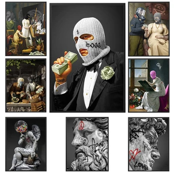 Ретро-граффити на холсте, плакаты и принты Крисс Беллини, настенное искусство, картины в масках, маски для лица, украшения гостиной