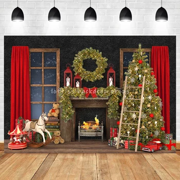 Рождественские фоны для фотосъемки, Игрушечная лошадка, камин, подарок на елку, детские игрушки, декор для вечеринки, Детская Портретная комната, Фотофоны