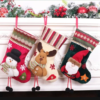 Рождественский подарок, Носки Санта-Клауса со Снеговиком, Украшение для Рождественской елки, Украшение для Рождественских чулок, Рождественский носок, Детский пакет конфет